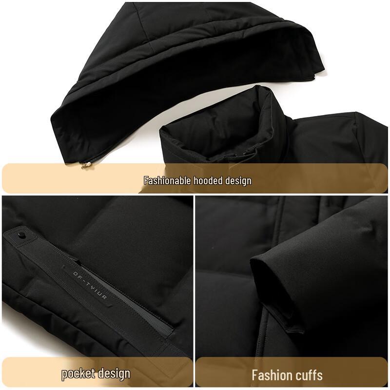 SNOWFLYING Men's 90% Down Mid-Length Detachable Hood Puffer Jacket