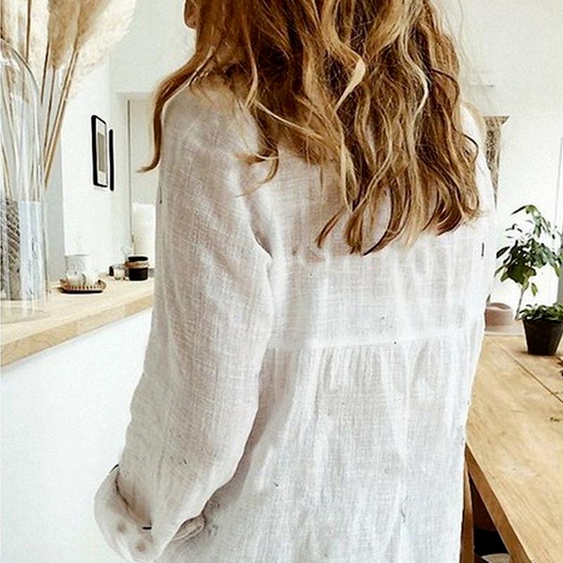 Nadměrná velikost Móda Jaro Podzim Dámské Ležérní Halenka Cardigan Len Košile s dlouhým rukávem Kancelář Dámy