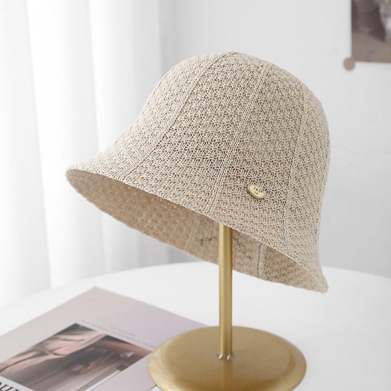 Women s Knitted Bucket Sun Hat Breathable Hollow Out Design For Summer Beach & Travel Simple 56-58cm бежевый