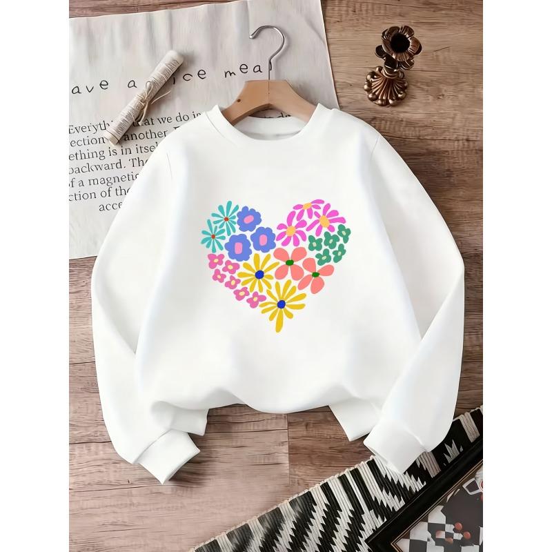 Cute Floral Print Thin Round Neck Hoodie for Girls Aged 0-3in Spring and Autumn, Comfortable and Simple Design Suitable 110 белый