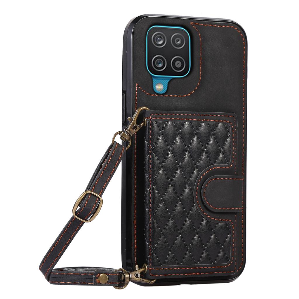 For Samsung Galaxy A12 Case Imprinted Phone Cover Card Holder TPU+PU Leather Shell