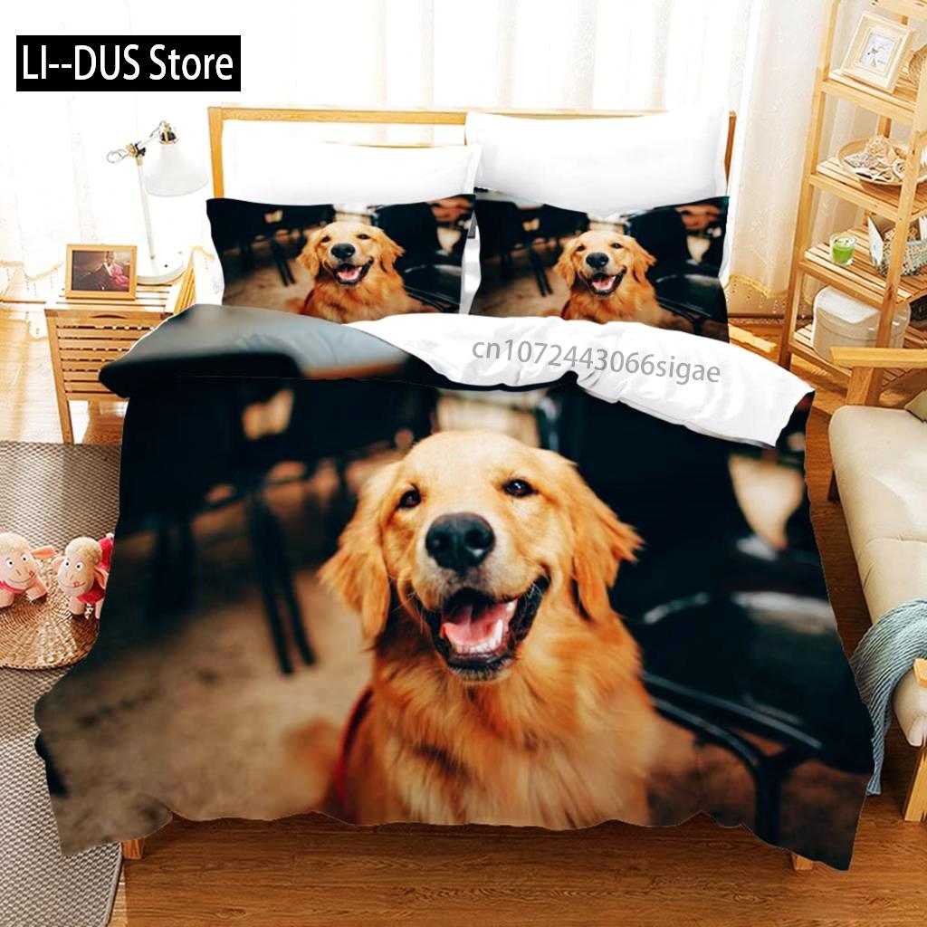 Golden Retriever Duvet Cover Set Boys Pet Pattern Comforter Cover Twin Size Print Bedding Set Microfiber Animal Dogs Quilt Cover
