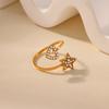 Zircon Star Heart Open Rings For Women Stainless Steel Gold Color Opening Adjustable Ring Wedding Engagement Christmas Jewelry