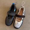 Thick-soled Sports Velcro Shoes for Women, Retro Soft Leather, Versatile Single Shoes