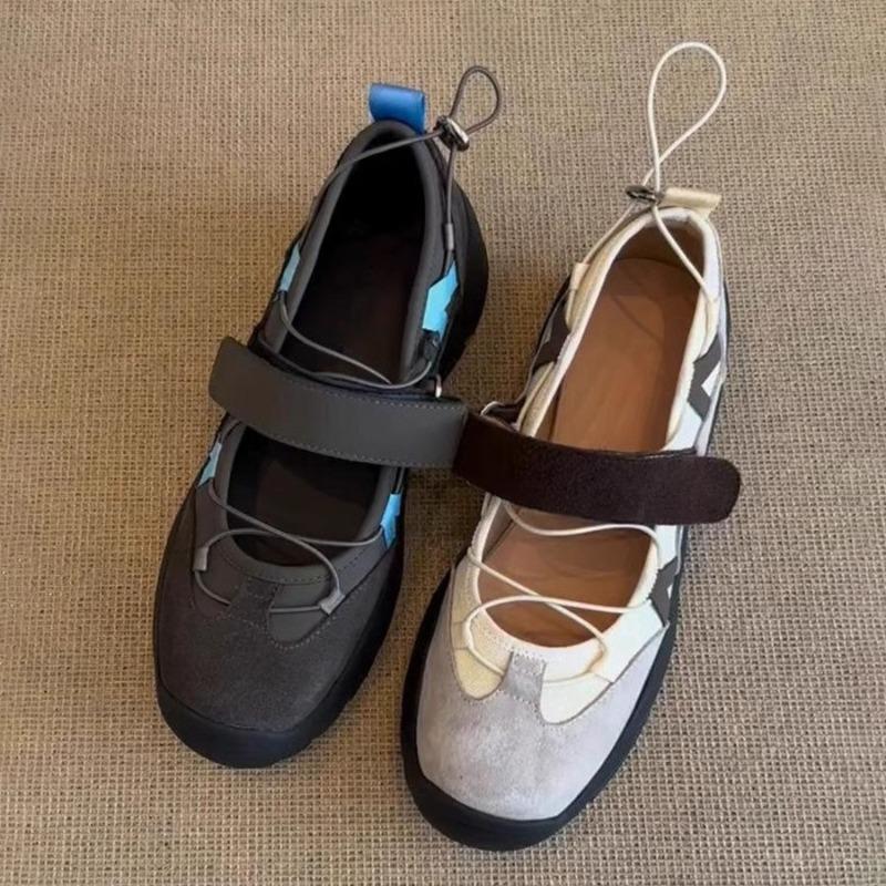 Thick-soled Sports Velcro Shoes for Women, Retro Soft Leather, Versatile Single Shoes