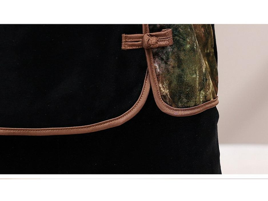 Costum elegant de catifea: Set de primăvară din două piese în stil etnic pentru femei de vârstă mijlocie – Design subțire pentru mărime plus