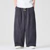 Men's Black Corduroy Wide Leg Pants Drawstring Waist Casual Baggy Trousers