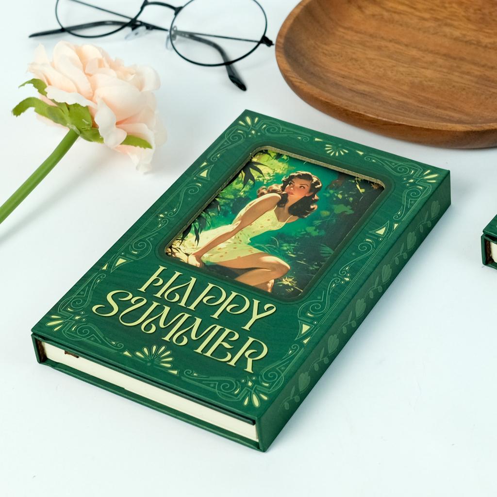 Retro Series Midsummer Convention Hard Shell Magnetic Portable Three Folding Notepad Student School Notebook