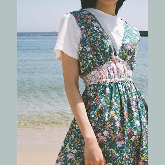 Geometric Floral and Botanical Sheeting Made in Size 22B 110cm x nora. FR1054-C Watercolor-Inspired Fabric, Cotton, Japan, Pre-Cut, (Black, 100cm)