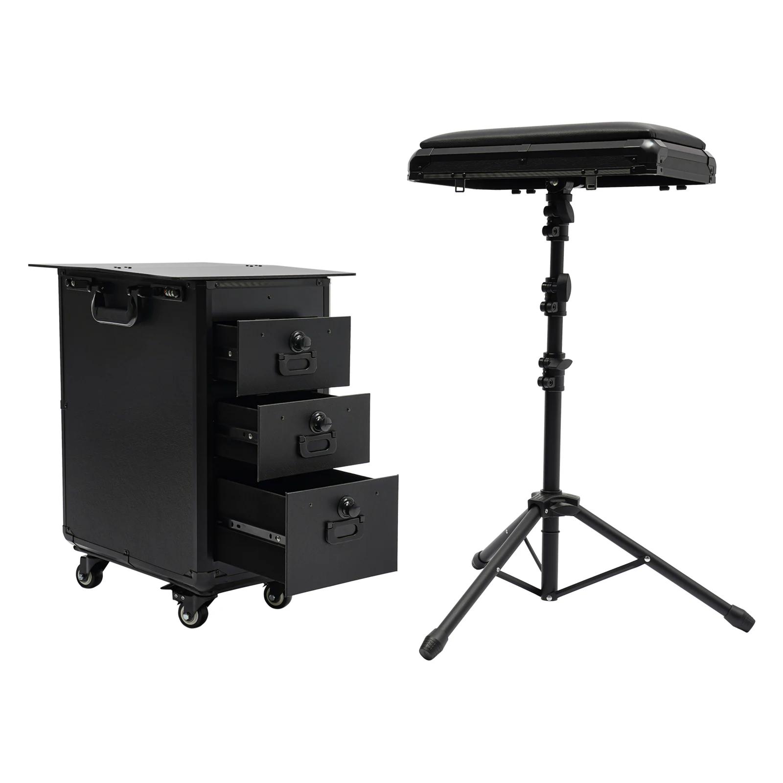Carrello per tatuaggi con ruote, postazione di lavoro per tatuaggi regolabile a 3 livelli, tavolo per tatuaggi portatile, con serratura a combinazione