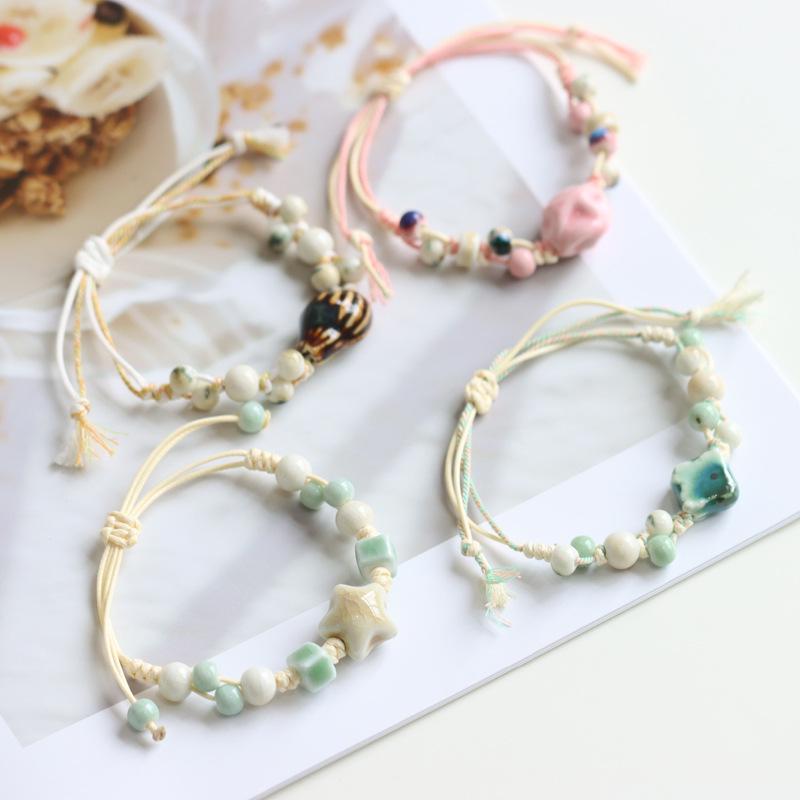 Ethnic Style Artistic Woven Jingdezhen Ceramic Hand Rope Student Children's Bracelet