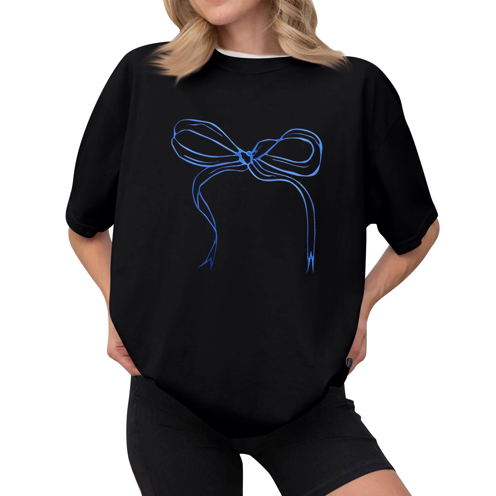 

Женская повседневная футболка с принтом, пуловер с круглым вырезом, топ с короткими рукавами L чёрный