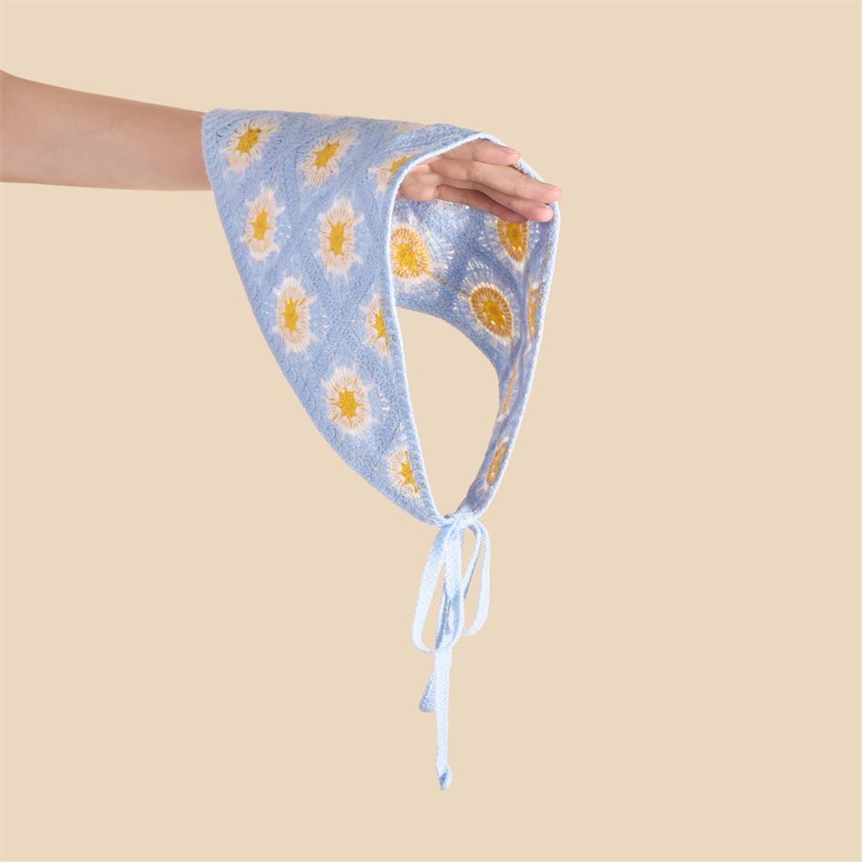 Spring Pastoral Embroidered Daisy Triangle Scarf Headband - Versatile Floral Hair Accessory for Women