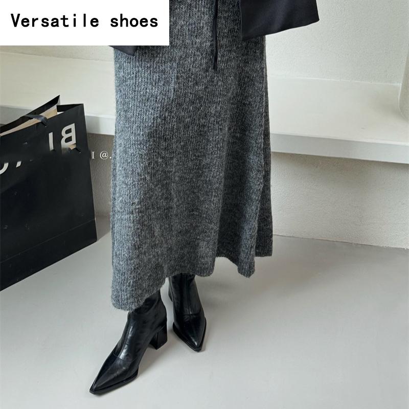 Designer Soft Leather Women Ankle Boots Sexy Pointed Toe Short Booties Stripper Square Heels Shoes