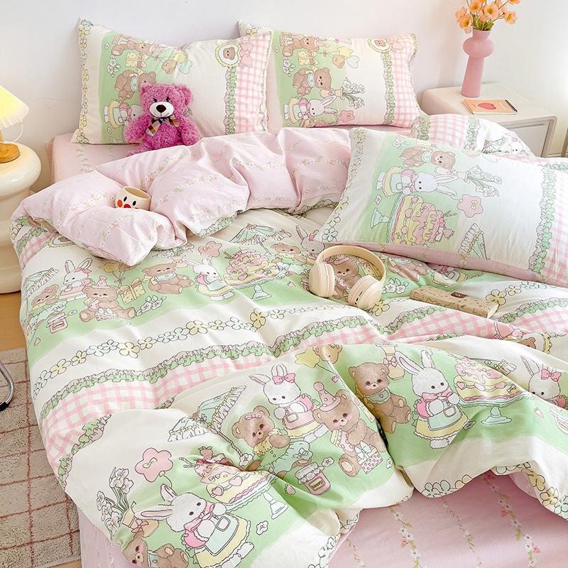 Vierteiliges Set aus reinem Baumwollbett, Baumwollbettwäsche, Bettbezug, Bettlaken, dreiteiliges Schlafsaalset