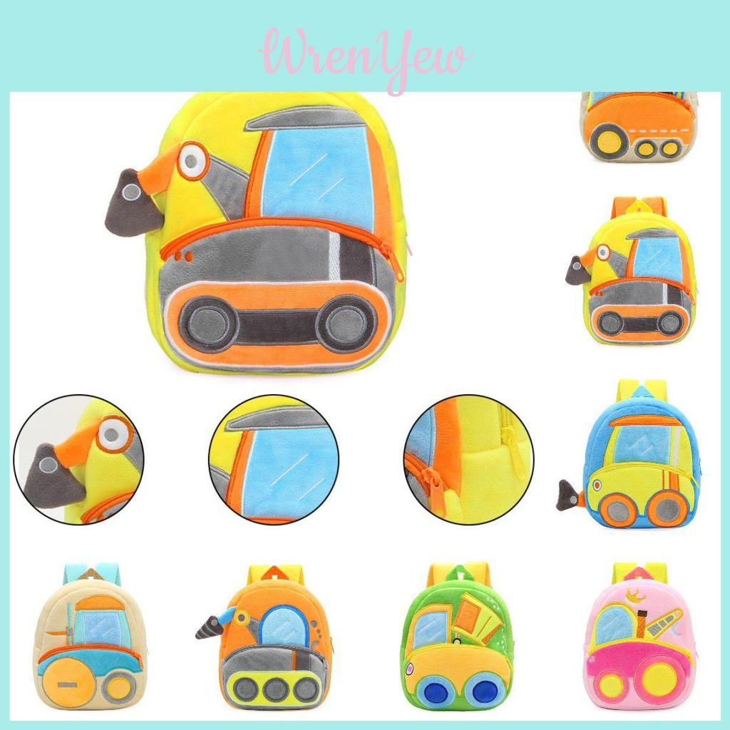 Durable And Cute Plush Backpack For Children With Waterproof Cartoon Excavator Theme