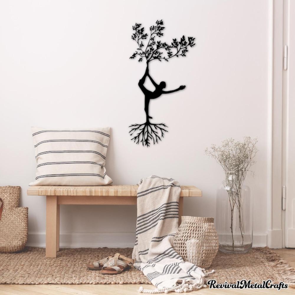 Yoga Metal Wall Art Spiritual Tree Home Decor