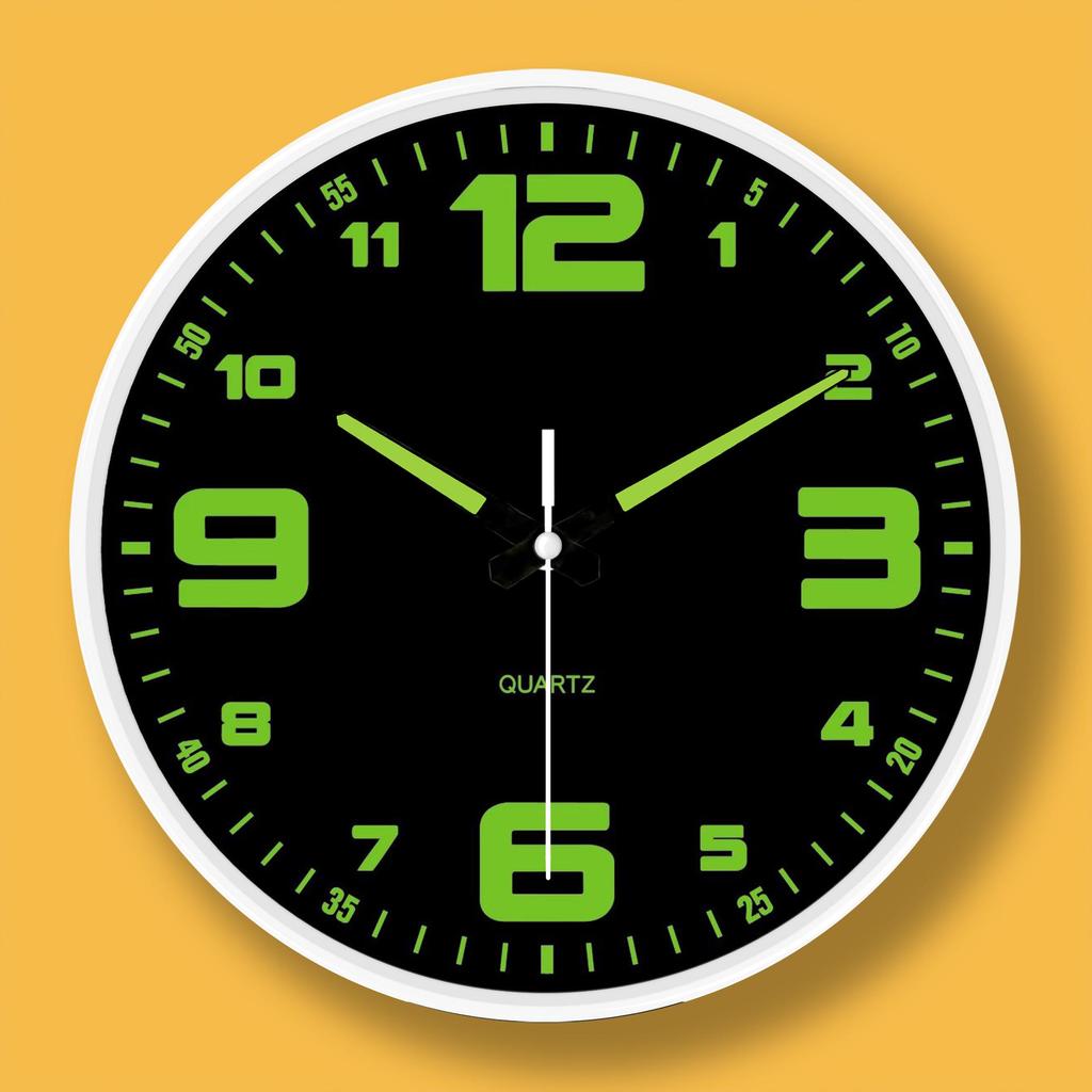 12-Inch Silent Luminous Wall Clock - Creative Fluorescent Bedroom Décor