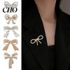 Lapel Pin Bowknot Design Brooch for Women, Faux Pearl Rhinestones Inlaid Pin, Versatile Accessory Sweaters Collars Hats Bags Coats Sophisticated