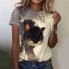 Funny Cute Cat Cartoon Printed Short Sleeved T-shirt Fashionable Loose Top T-Shirts Women’s