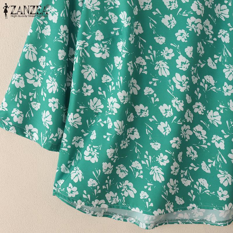 ZANZEA Women Casual Round Neck 3/4 Sleeve Loose Print Blouse