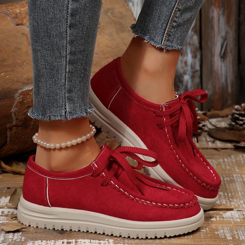 Women's Large Size Spring Fall Lace-Up Low Heel Round Toe Lightweight Casual Shoes.