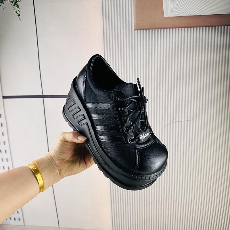 Platform Muffin Shoes Women's New Small Height Increase Slope Heel Single Shoes Spring and Autumn Casual Height Increase Women's Shoes Tide