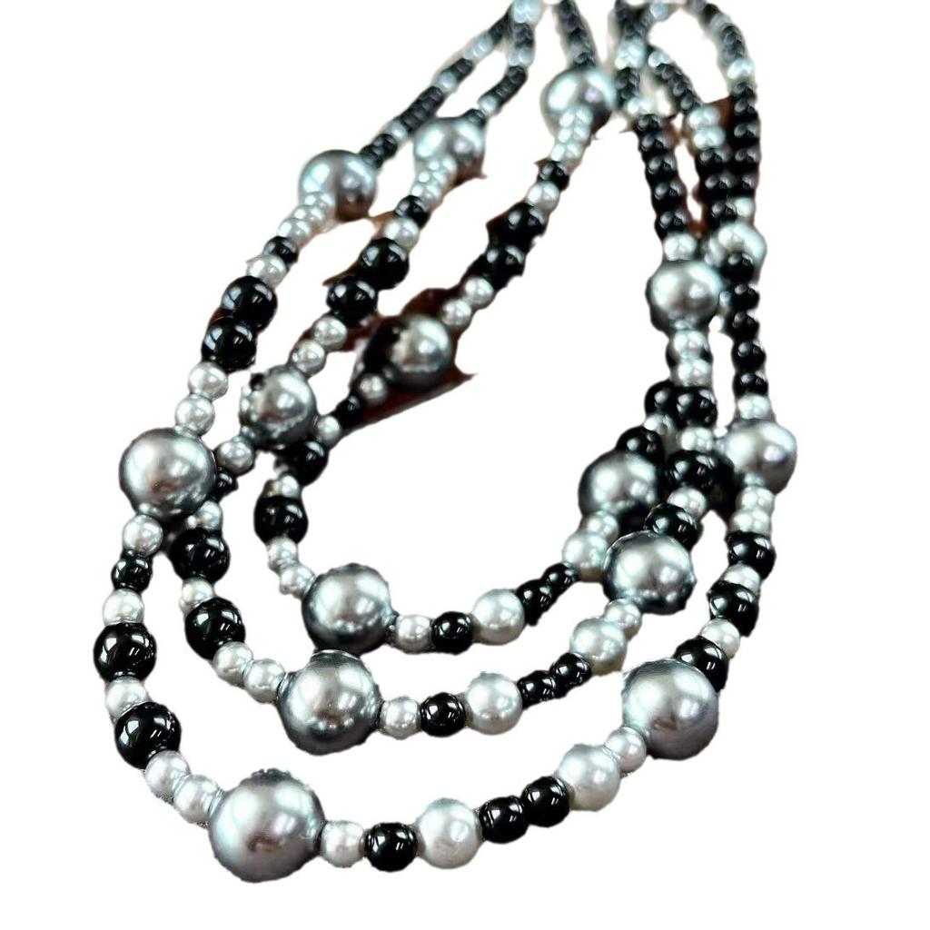 Collana Vintage Doppia Notte Nera Agata Nera Naturale Cristallo Artificiale Perla Catena Clavicola