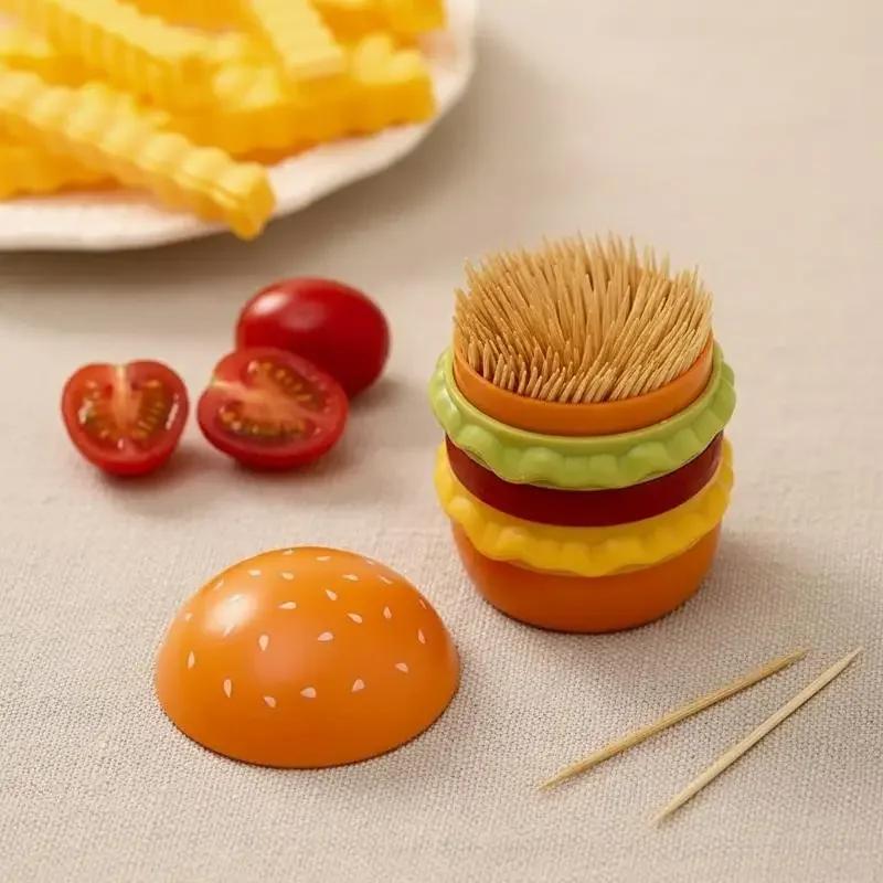 1/2pc Hamburger Toothpick Holder Cotton Swab Jar ABS Toothpick Can Storage Decoration Ornament Gifts Cute Home Desktop Organizer