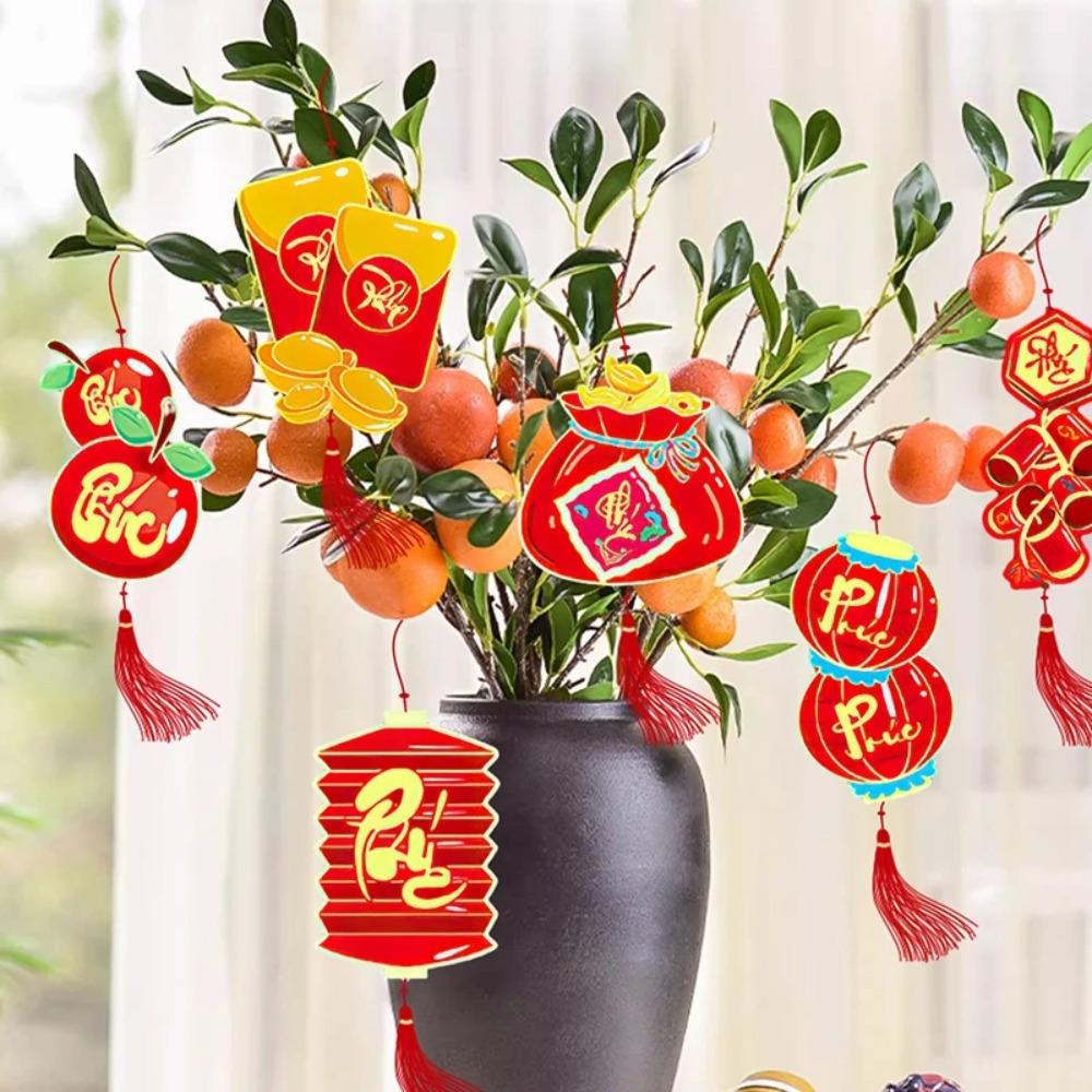 6pcs/set Paper Potted Plant Pendant Tassel Lunar Year Tree Pendant Spring Festival Decorations