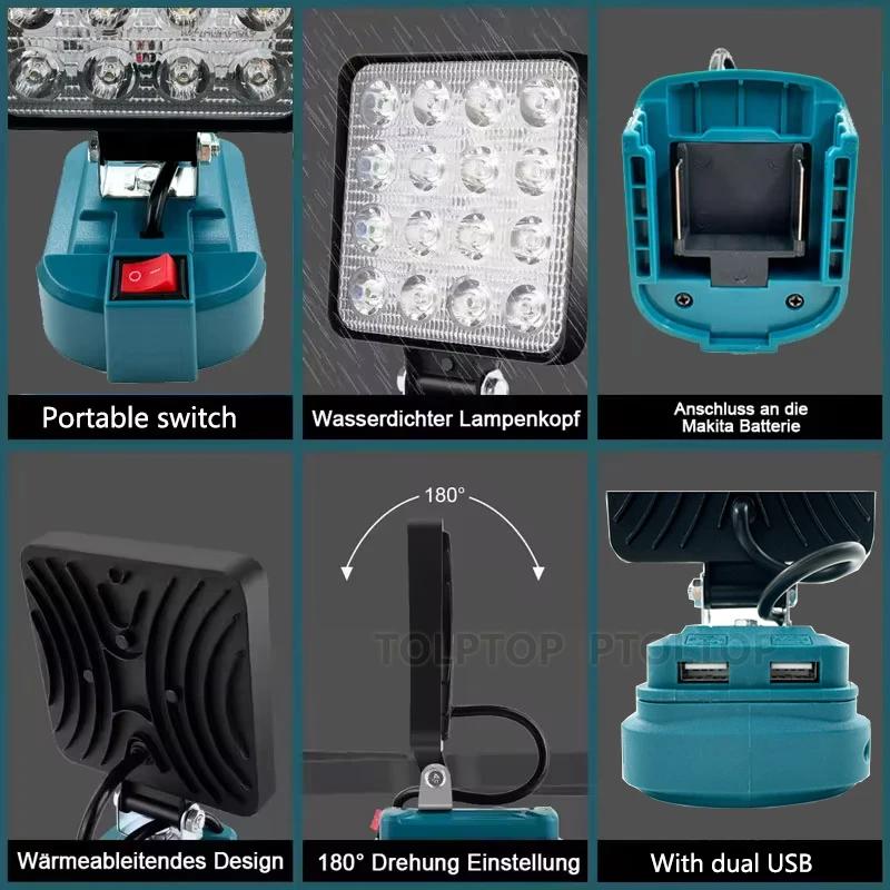 4 Inch LED Work Light Outdoor Flashlight Lantern For Makita 14.4-20V Lithium Batteries Camping Lamp Emergency Lighting