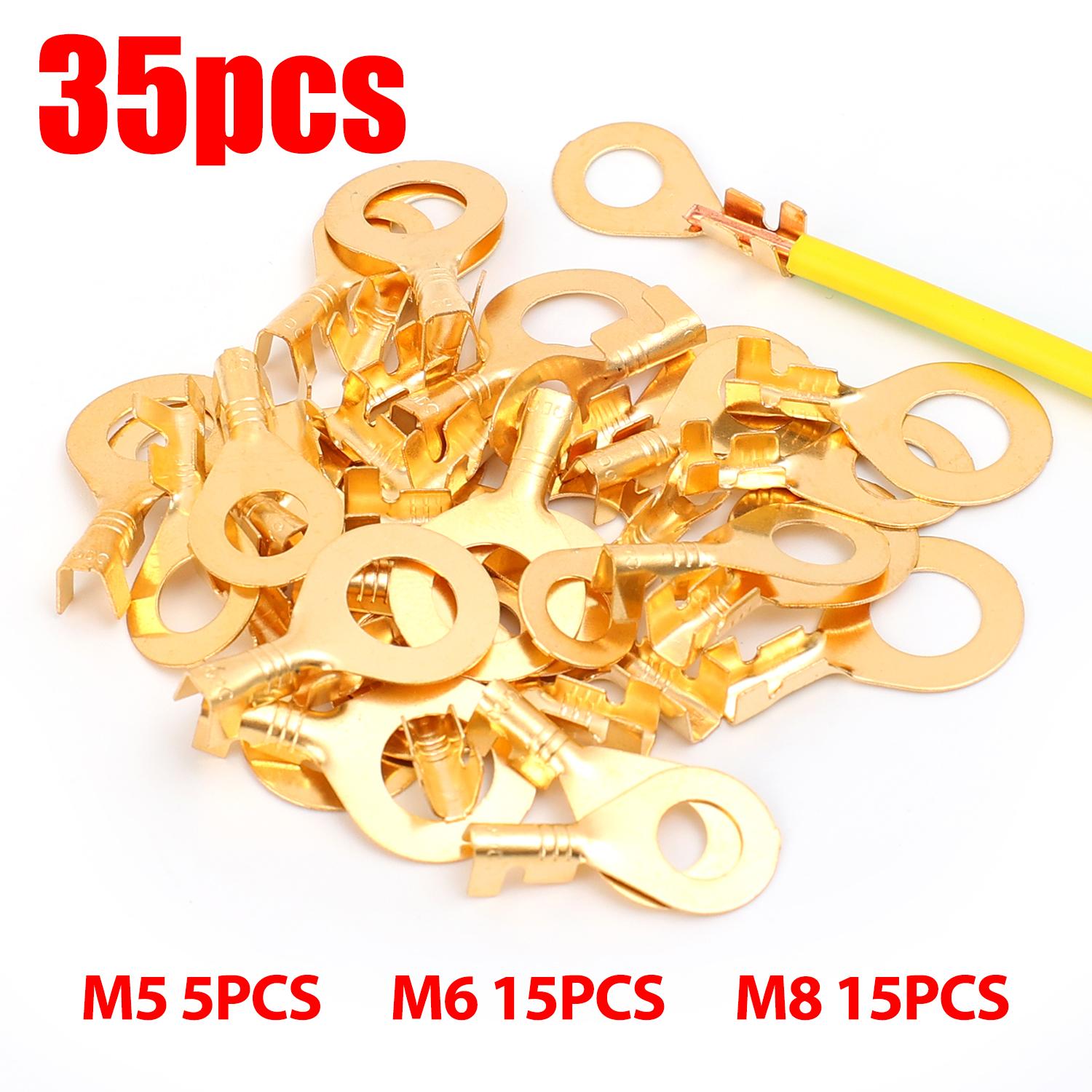 

New M5/M6/M8 O-type Lugs Terminals Cold-Pressed Connector Brass Tab Wiring Nose Combination Set 35pcs/set Round Terminal Block