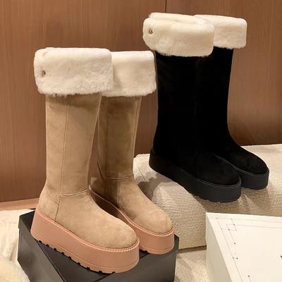Women's Fur One Thick Bottom Heightening Winter Lightweight Warm Snow Boots Non-slip Wear-resistant Casual Sports Cotton Boots