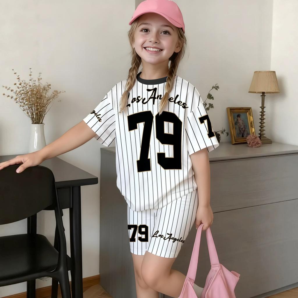 Kids Boys Girls Sportswear Set Short Sleeve Crew Neck T-Shirt and Shorts Outfit with Number Print Casual Summer Clothing for Children