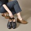 Round head flat shoes women's spring new metal buckle low heel shallow mouth one pedal women's small leather shoes