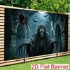 2D Flat 1 Piece Gothic Hooded Skull Banner Suitable for Halloween Themed Decoration