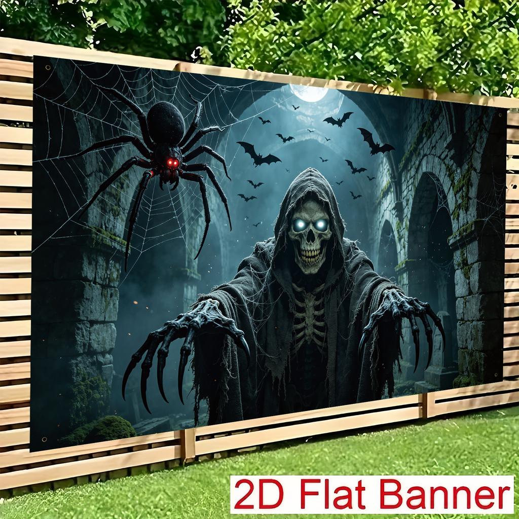 2D flat 1 piece Gothic hooded skull banner suitable for Halloween themed decoration