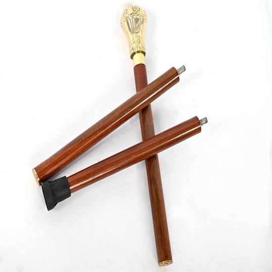 Knob Handle Wooden Walking Stick Cane with Rosewood Stick Shining Brass, Brass