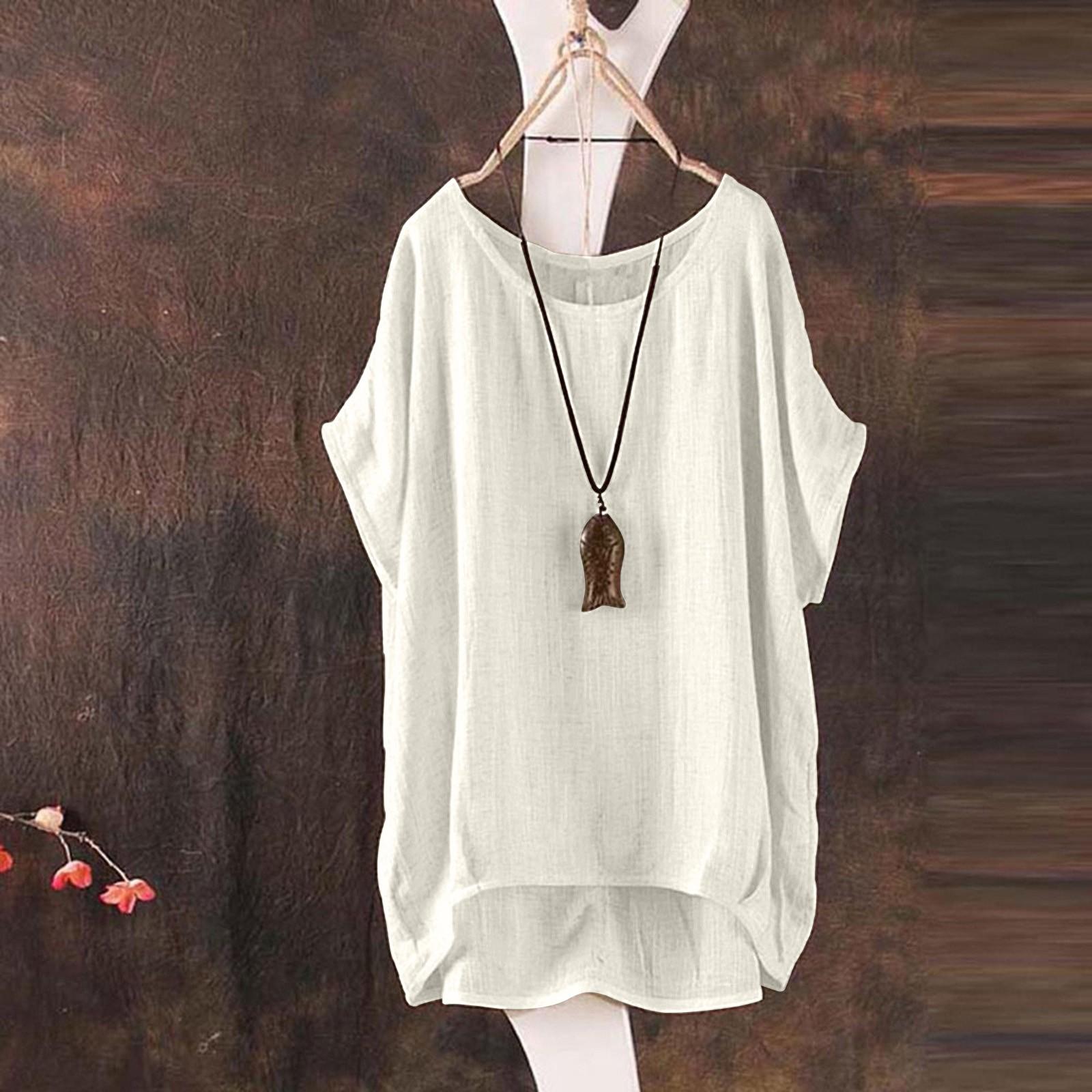 

Женская повседневная свободная блузка с коротким рукавом «летучая мышь», тонкая блузка, футболка, пуловер, лен XXL хаки