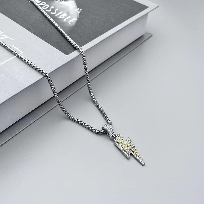 Charm Necklace Shine Full Zircon Lightning Necklace For Women Men Iced Out Chain Hip Hop Party Jewelry Accessories