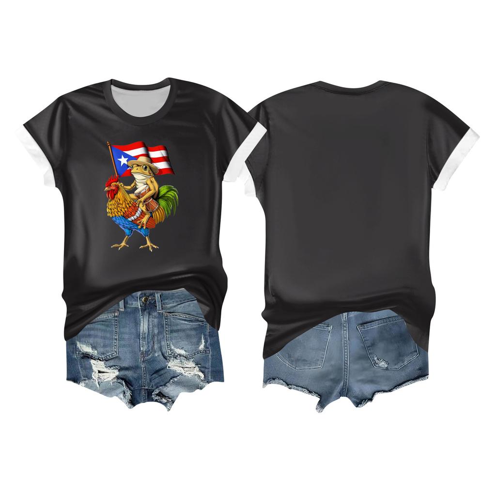 Women's Casual Printed T-shirt Round Neck Pullover Short-sleeved Top