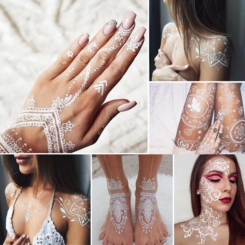 White, Lace Tattoo Sticker, 3D, Waterproof, Henna Tattoo, Arab Bride Wedding Decoration, Holiday Party Accessories