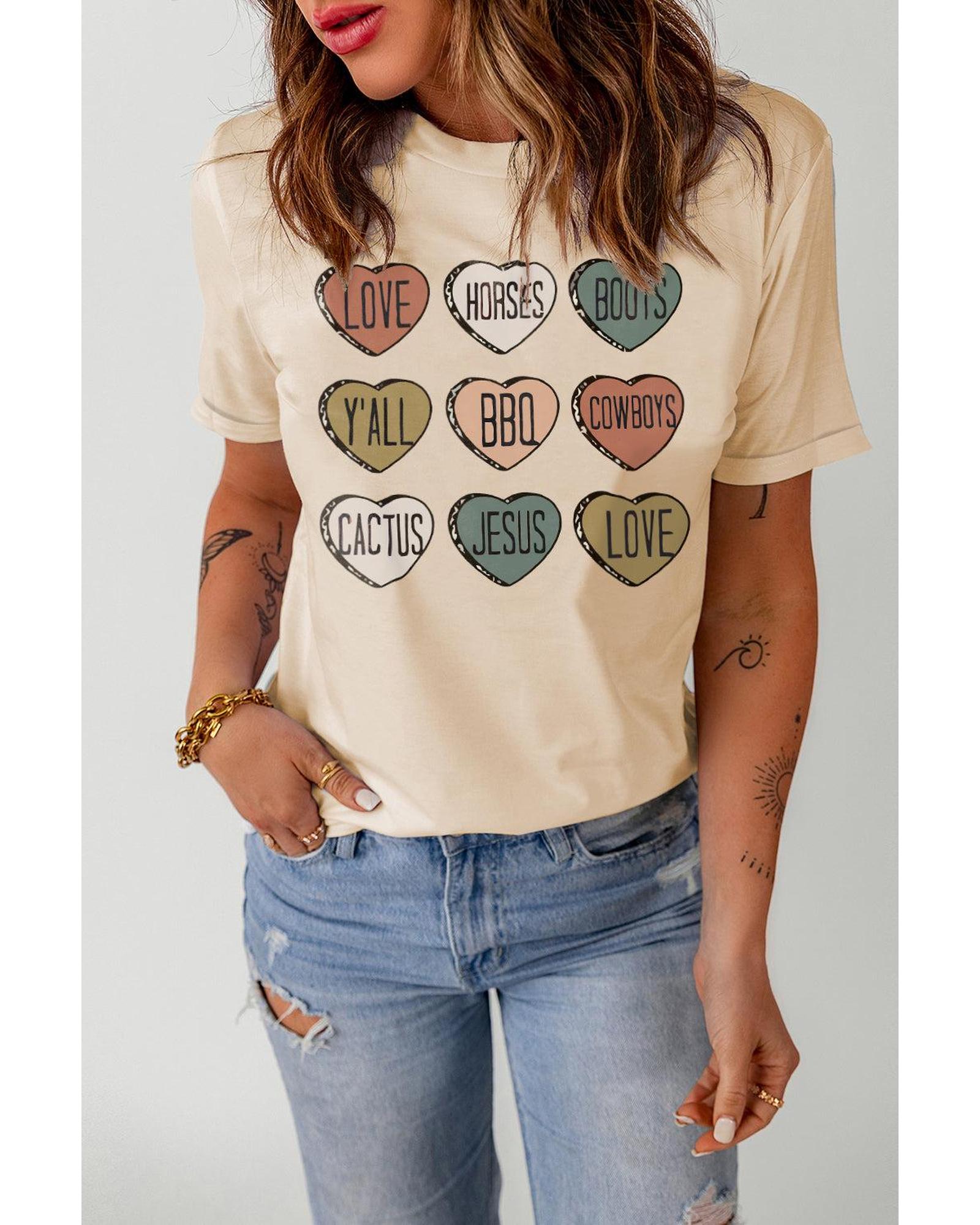 

Azura Exchange Heart Shaped Letters Print Crewneck Graphic Tee XL хаки