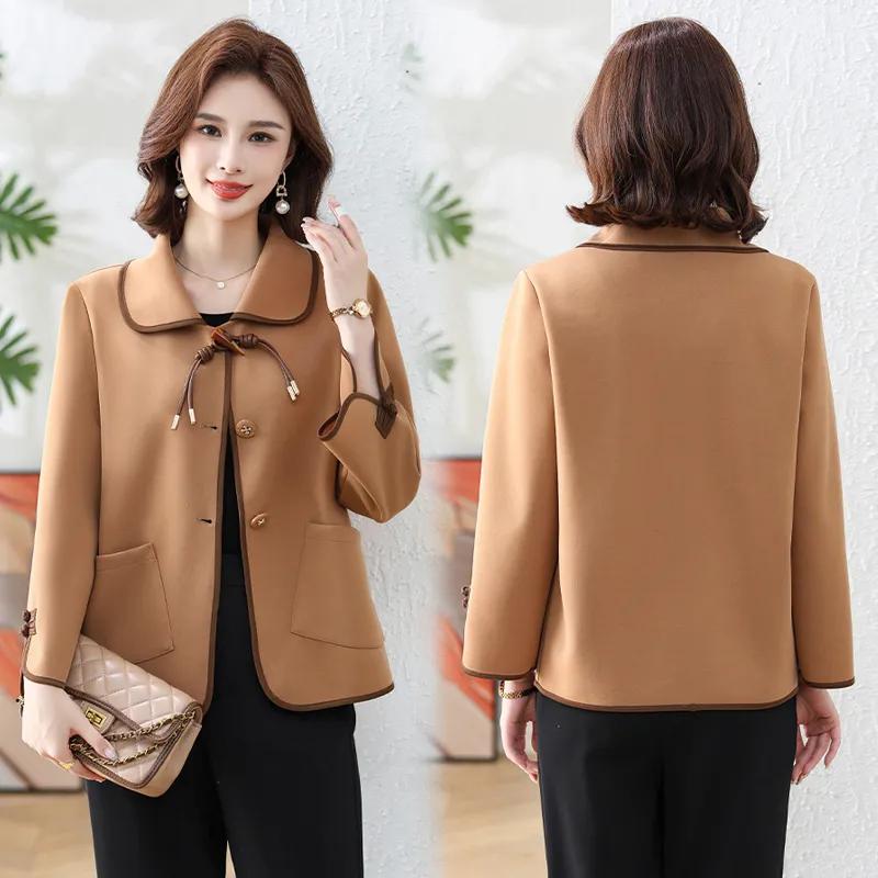 Women Autumn Elegant Button Pockets Solid Color Plus Size Jackets
