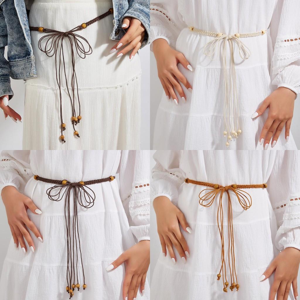 Inspired Cotton Ethnic Womens Belt Wooden Bead Pendant Fashion Waist Rope