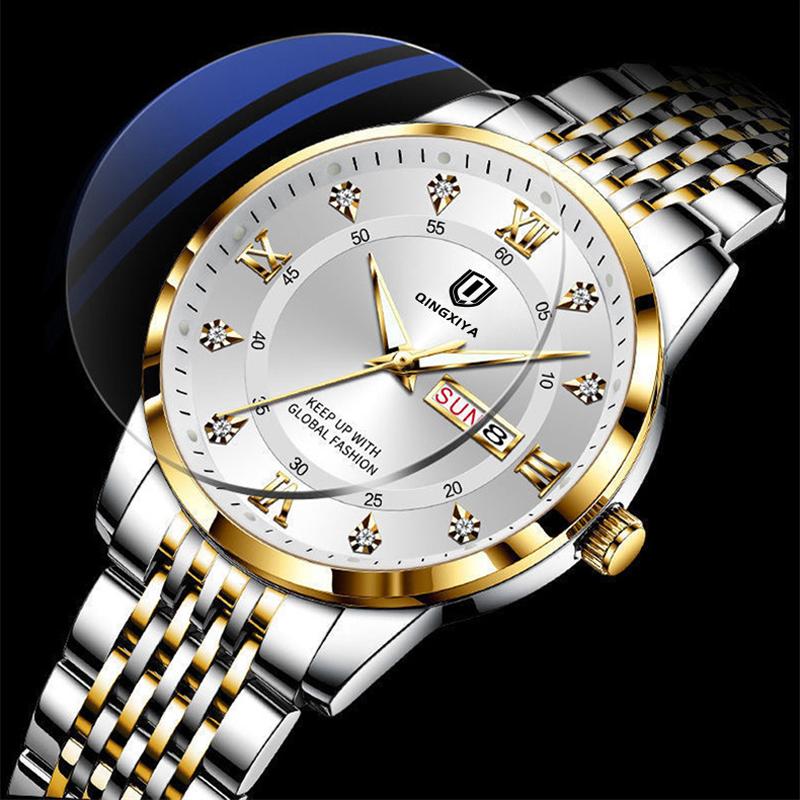 QINGXIYA Herren Business Casual Edelstahl Männer Quarz Armbanduhren Männlich Uhr Wasserdichte Uhr Mann Mode Relogio Masculino