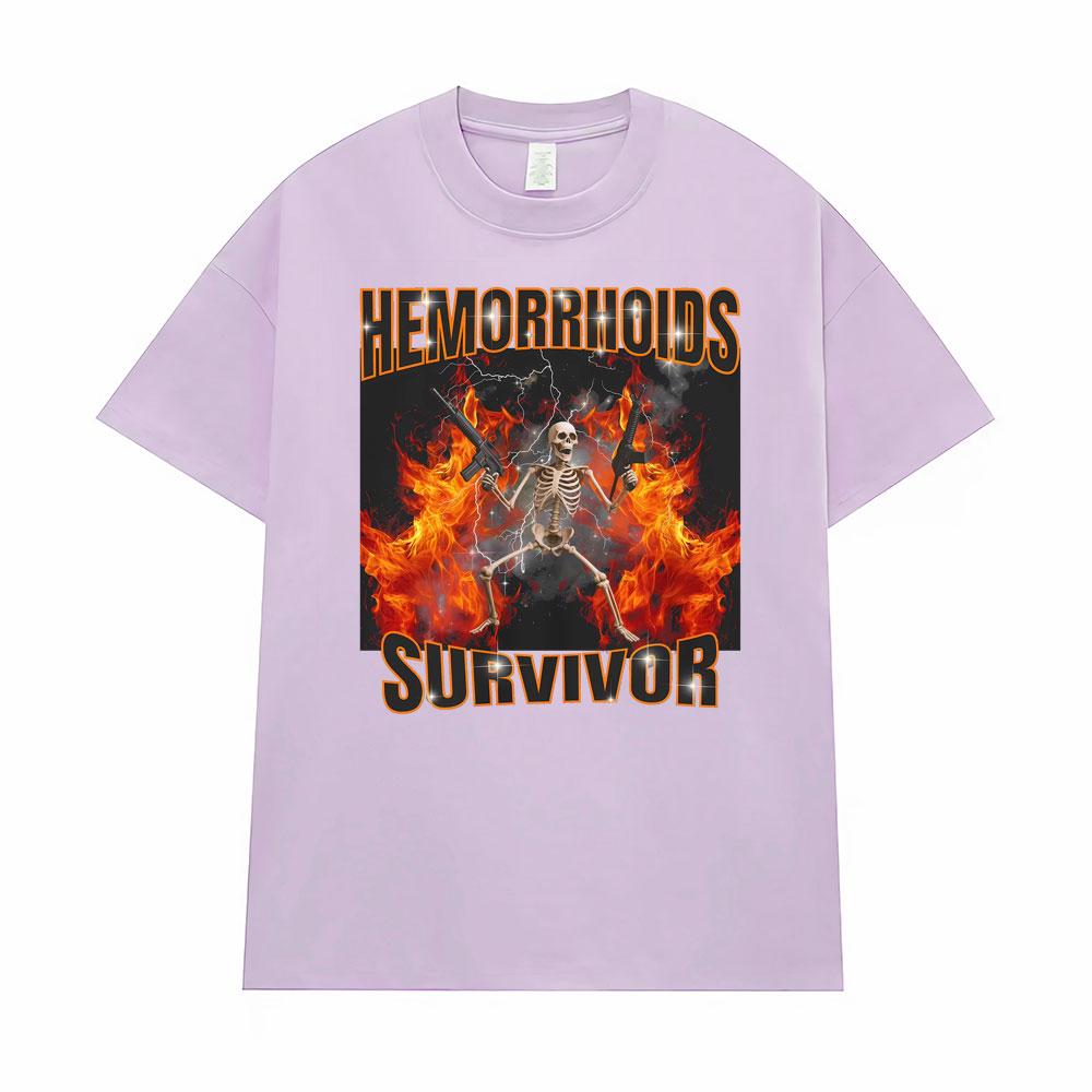 Hemoroidy Survivor Gen Z Humor Prokleté Grafické Tričko pro Muže Ženy Retro Gotické Tričko Oversized Volné Vysoce Kvalitní Trička