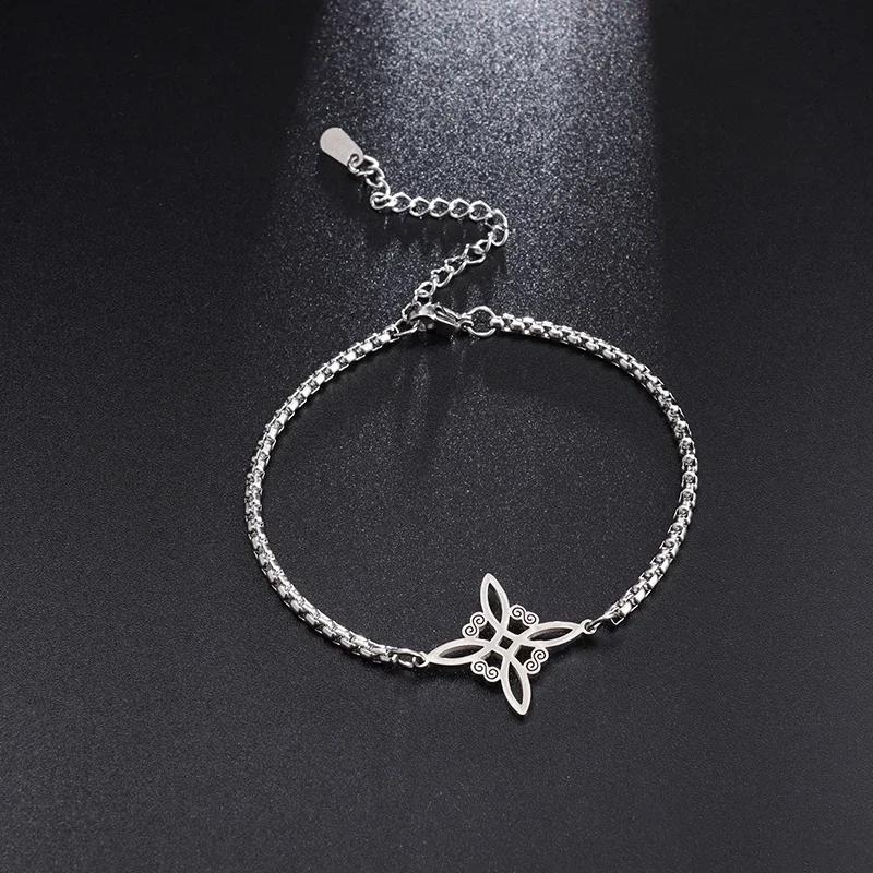 Fashion Charm Witch Knot Necklace Stainless Steel Irish Celtic Knot Pendant Witchcraft Amulet Magical Jewelry Gift for Girls