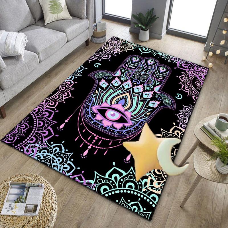 Colorful Hamsa Mandala Pattern Office Rug Chair Mat, Entryway Carpet, Suitable for Front Door, Bedroom, Living Room, Desk, Holiday Gift