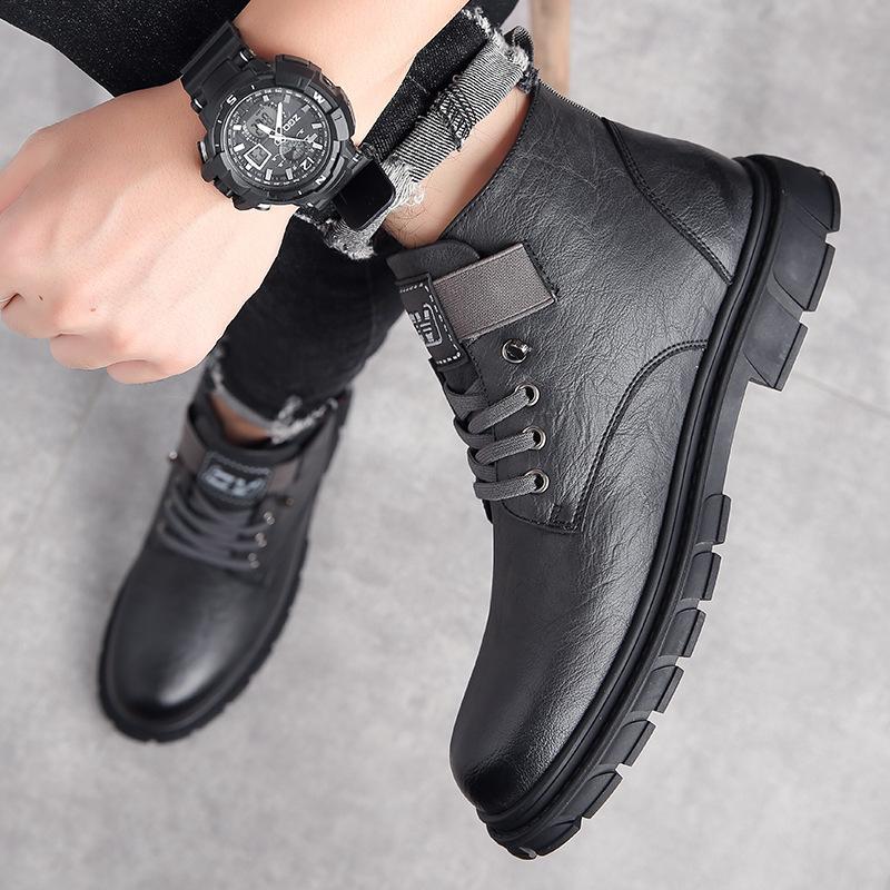 Autumn and Winter Men's Martin Boots Fleece Warm Snow Boots Versatile Trend Soft Leather Casual Shoes Tooling Boots